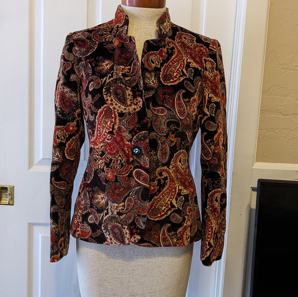 Velvet Paisley Blazer fall colors Talbot's - Picture 2 of 10